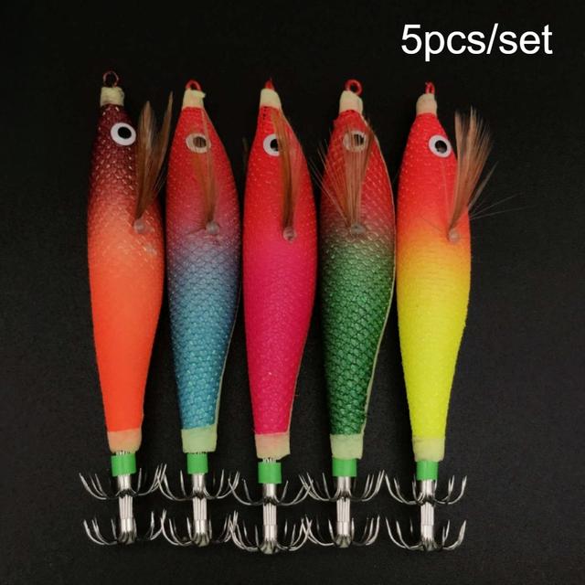 TEMU 낚시용으로 설계된 새우 모양 미끼 5개 세트. 큰 눈 새우와 문어 바늘 특징.