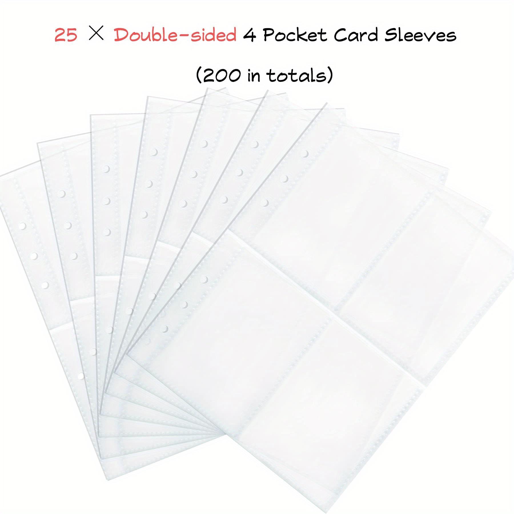 TEMU 200 Pockets Double-sided Page Protector 4 Pockets Top Loading Trading Card Sleeves Fit 6 Ring Binder Holds 2.7"x3.7" Standard Size Cards Kpop Photocard Card Gifts