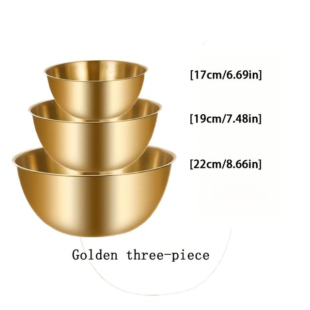 TEMU Three-piece Stainless Steel Mixing Bowl Set, Kneading Bowl, Salad Bowl, Cooking Food, Kitchen Supplies