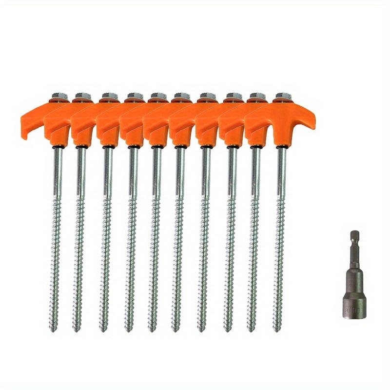 TEMU 10/ 20pcs Screw In Tent Stakes Inflatable Stakes Heavy Duty Metal Stake Ground Anchor Peg Threaded Tent Spikes With Hex Head Driver For Garden Decor, Gift For Birthday Father's Day Mother's Day