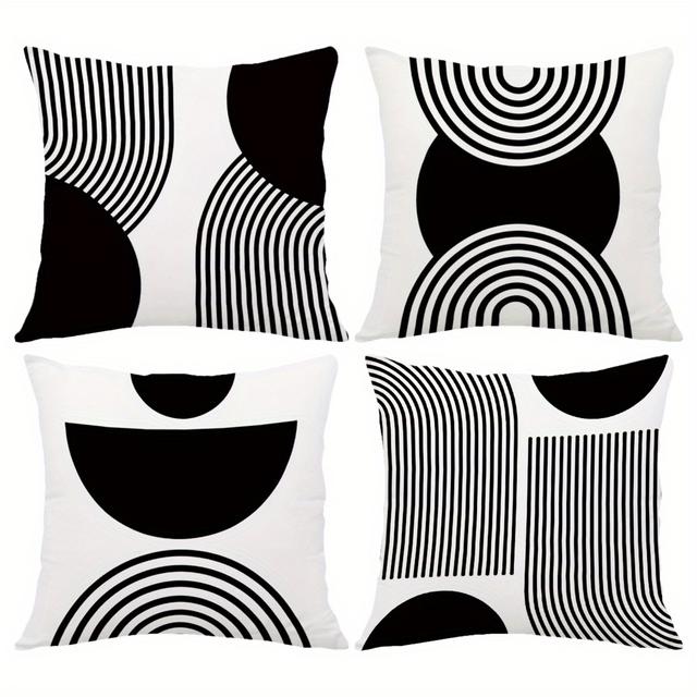 TEMU 4pcs, Black And White Minimalist Geometric Print Pillowcases, (17.71*17.71in/45*45cm) Decorative Pillow Covers For Living Room, Bedroom, Sofa Cushion Covers, Pillow Inserts Not Included