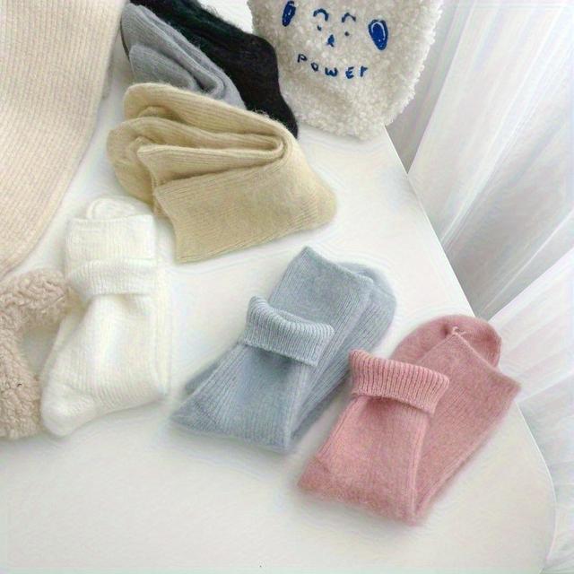TEMU 5 Pairs Cashmere Socks- 4 Luxurious Warm Winter (beige)- Soft Cashmere Pajamas, Calf Length Stable Suitable For Pregnancy, Postpartum, Outdoor Sports And Daily Wear, Comfortable Homewear