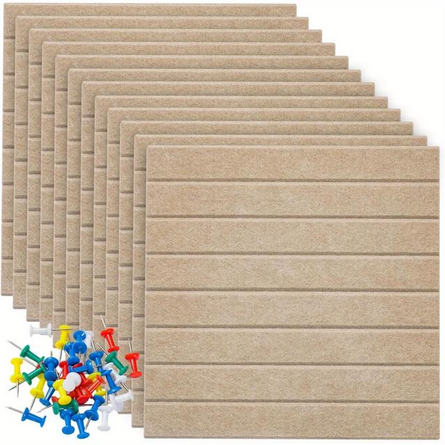 TEMU 12pcs Felt Pin Board With 60 Pins, Self-adhesive Felt Board 30 X 30cm, Bulletin Board, Wall Decoration For Office, Home, School, Hallway, Kitchen Wall, Beige