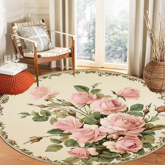 TEMU 1 tapete redondo floral vintage, ideal para , quarto e decoração de , também é um presente