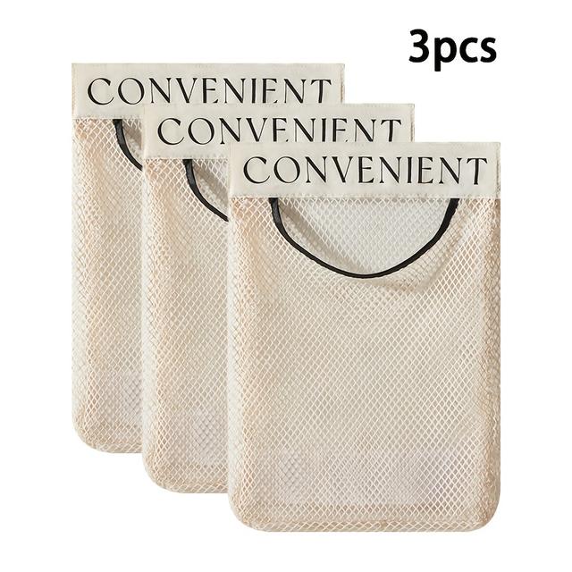 TEMU Set Of 3 Wall-mounted Trash Bag Holders | Spacious Grid Organizer For Kitchen And Bathroom Plastic Bag Dispenser | Label Sorting + Durable Mesh Bag Design | Convenient For Placing On Countertops