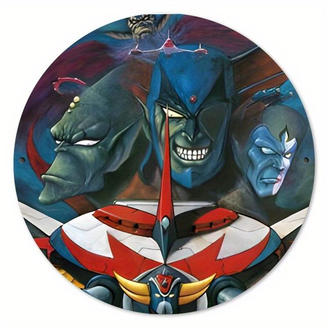 TEMU لوحة فنية دائرية قديمة لروبوت يوفو غولدرايك - ديكور جداري للمنزل، المطعم، الحانة، المقهى، وديكور جراج ريترو