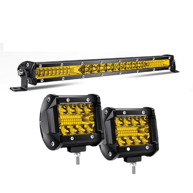 TEMU 3 قطع مجموعة شريط إضاءة LED مع أضواء صفراء، شريط إضاءة LED للسيارة وأضواء عمل LED للقيادة على الطرق الوعرة DC12-24V، للشاحنات SUV ATV UTV الرافعات الحفارات الرافعات الشوكية الفناء الطريق (أصفر)