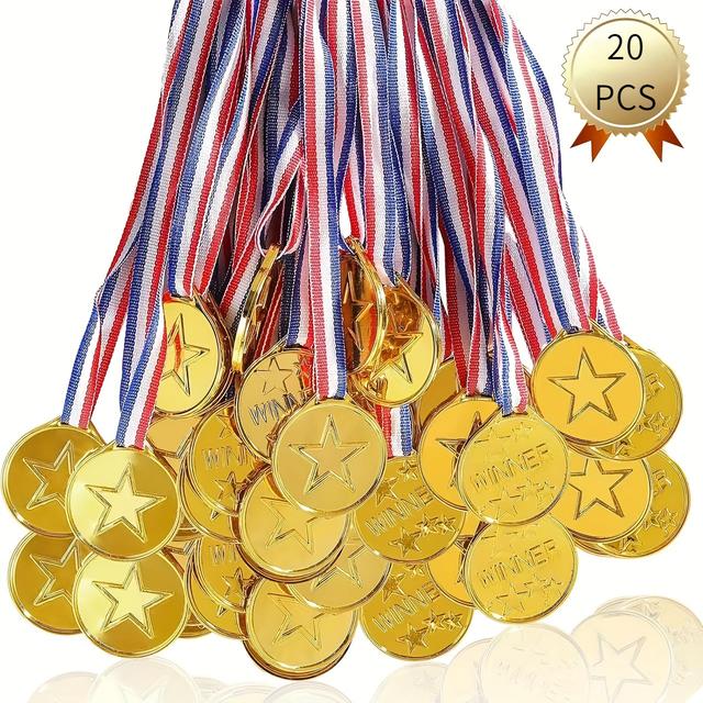 TEMU 20/100pcs Golden Medals | Plastic For Sports Trophies, Pp Material, For Sports, Games, Party Favors, And Decorations