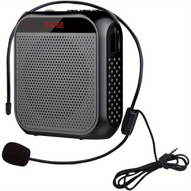 TEMU Hotu 1pc High-definition Portable Voice Amplifier - Usb Rechargeable Wired Headset Microphone With Sound, Speech Amplifier For Teachers, Meetings, And Tour , Black, Portable Microphone