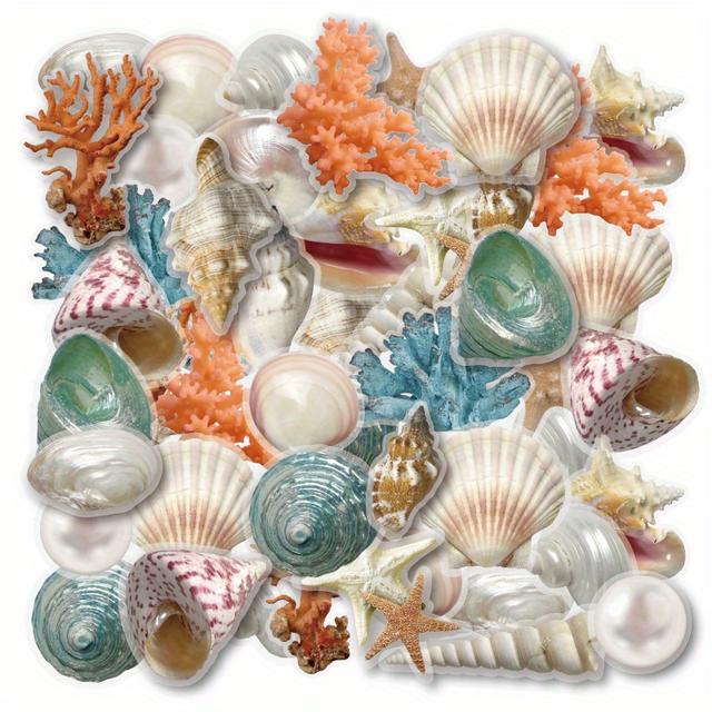 TEMU 42pcs, Marine Shell Stickers, Vintage Decorative Stickers, For Scrapbooking, Luggage, Crafts, Waterproof, Self-adhesive, Cartoon Patterns, Irregular Shapes, Mixed Colors