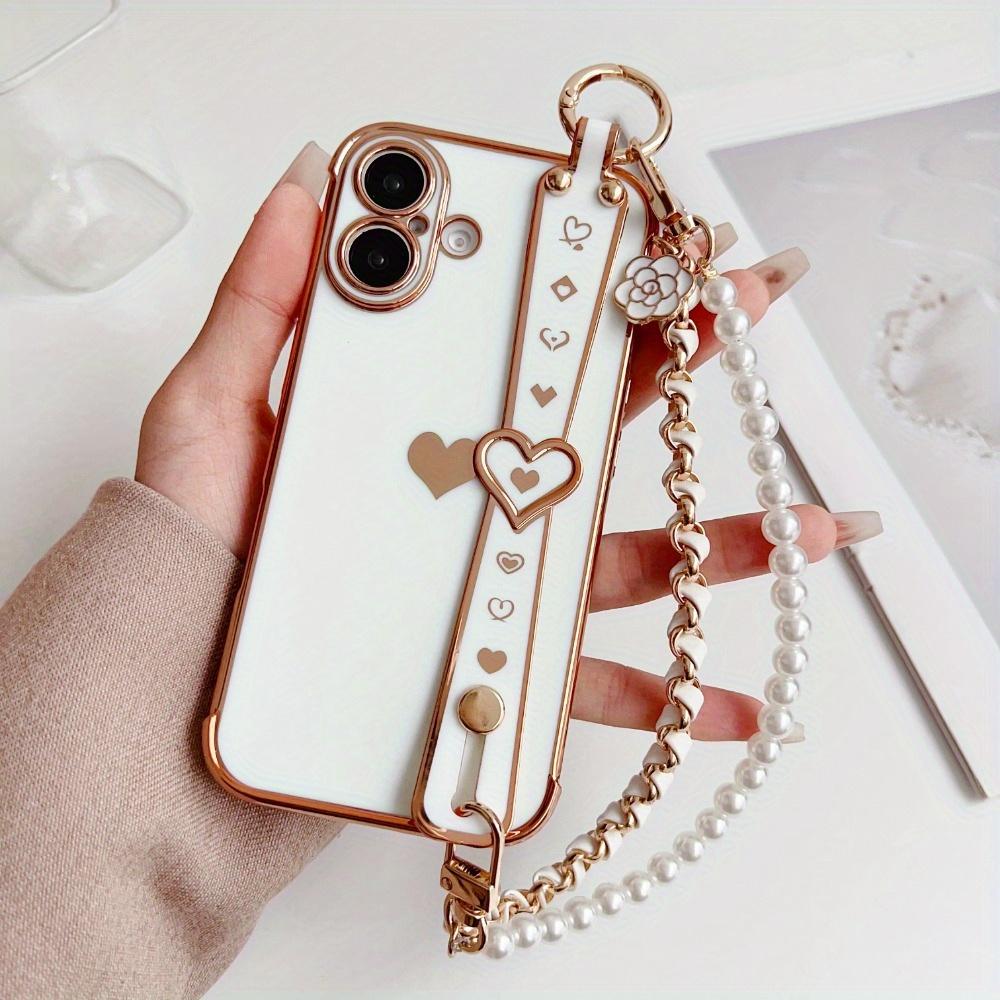 TEMU Bolsa de mano de doble capa de moda con un sólido en el lado y una pulsera de muñeca para teléfono adecuada para Apple Phone 16, 15, 14, 13 Pro Promax.