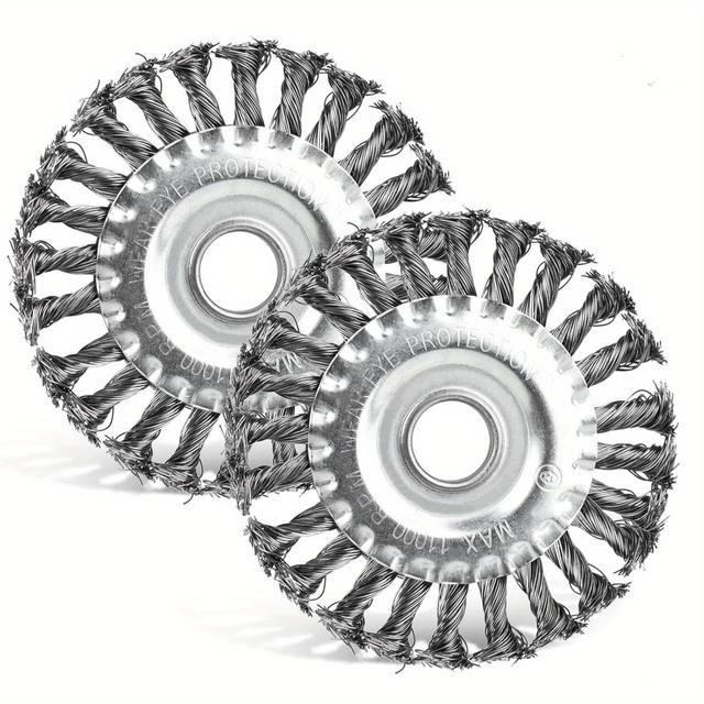 TEMU Set Of 2 Round Brushes, Ø 125 X 22 Mm, Wire Brush, Angle Grinder, Braided Round Brush, Disc Brush With Braided Wire Bristles, For Angle Grinders