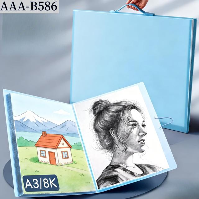 TEMU Aaa-b586 1pc Suitable For Storing Art Portfolios Or A3-sized Files, Total 120 Pages, Large-capacity Practical Folder, 60 Pockets A3 Folder