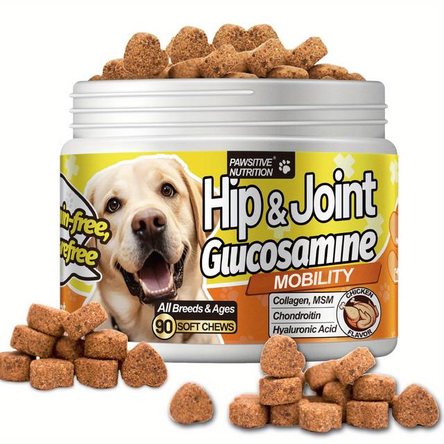 TEMU Hip And Joint Supplement For All Dogs |, Chondroitin, Msm, Salmon Oil & Vitamin C | Mobility And Flexibility| Bone And Muscle Health| Chicken Flavor, 90 Count