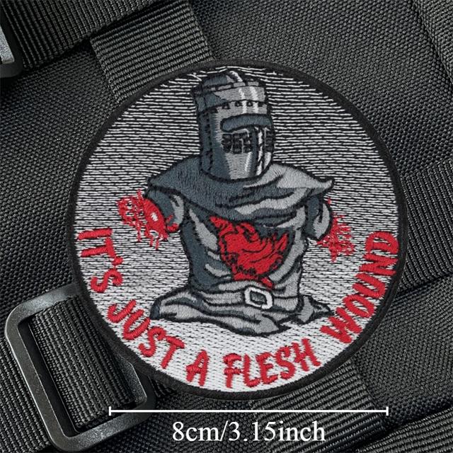 TEMU 1pc Tactical Embroidery Patch With Hook & Loop - "it's Just A Flesh Wound" Humorous Morale Badge, Mixed Colors, Ideal For Backpack & Clothing Decoration