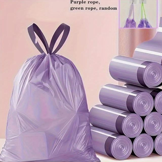 TEMU Drawstring Trash Bags, Purple 1 Roll Of 100pcs - Thick Leak-proof Disposable Plastic Waste Bags, Portable And Convenient, Home Use For Kitchen, Bathroom, Bedroom, Living Room, And Toilet