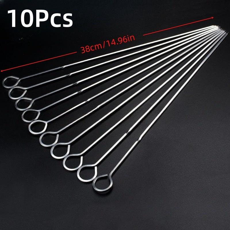 TEMU 10pcs Outdoor Stainless Steel Barbecue Needle Barbecue Fork Lamb Skewers Sign Camping Grilled Needle Barbecue Skewers Sign