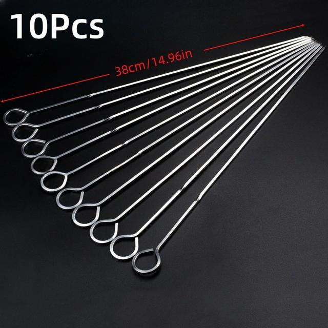 TEMU 10pcs Outdoor Stainless Steel Barbecue Needle Barbecue Fork Lamb Skewers Sign Camping Grilled Needle Barbecue Skewers Sign