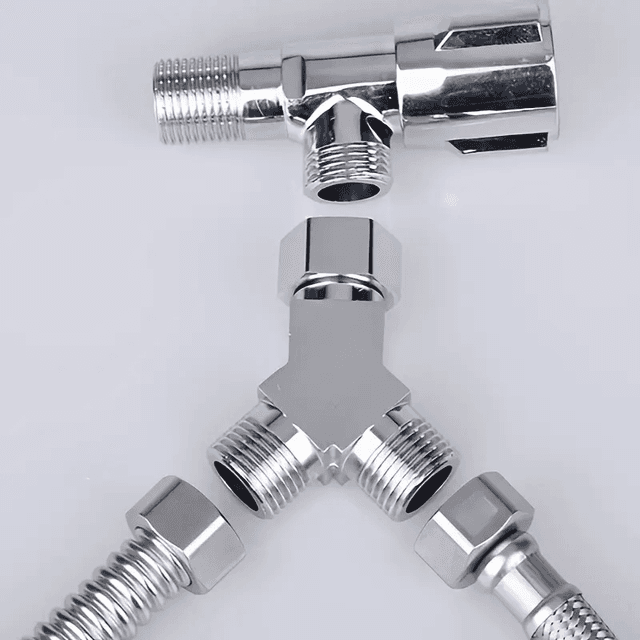 TEMU 1pc Brass Y-type Three-way Splitter With One-in-one Outlet Adapter, Suitable For Connecting Various Kitchen Faucets And Bathroom Faucets, , Essential For Home Use
