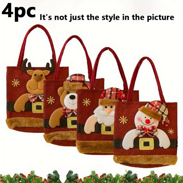 TEMU 2pcs Or 4pcs Christmas Gift Doll Bags, Cute Snowman, Bear, Reindeer, Santa Claus , Christmas Yarn Doll Storage Bags