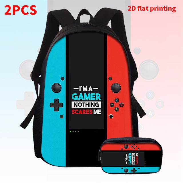 TEMU Un conjunto de mochila con diseños de videojuegos, con estampados 2D, cierre de cremallera, correas de ajustables, ideal para viajes y desplazamientos, lo que lo convierte en un regalo ideal.