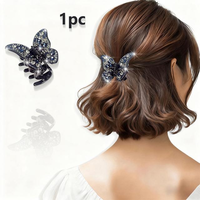 TEMU 1 ks Nový Luxusní Lesklý Rhinestone Motýl Akrylový Sponka do Vlasů, Dámská Módní Barevná Rhinestone Motýl Deska Sponka do Vlasů, Žraločí Sponka, Vhodná pro Denní Nošení i na Večírky a Svátky