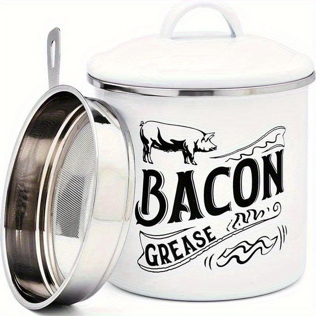 TEMU 1 Convenient Storage Enamel Grease Pot With Lid And Strainer - Large 38 Oz Capacity For Bacon Grease And More - Kitchen Gifts