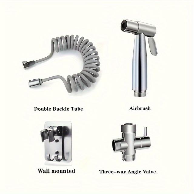 TEMU Ensemble de 4 Pulvérisateurs de Bidet à Main en Acier Inoxydable avec Connecteur en T, Tuyau Souple & Montage Mural - Outil de Nettoyage de Salle de Bain à Haute Pression