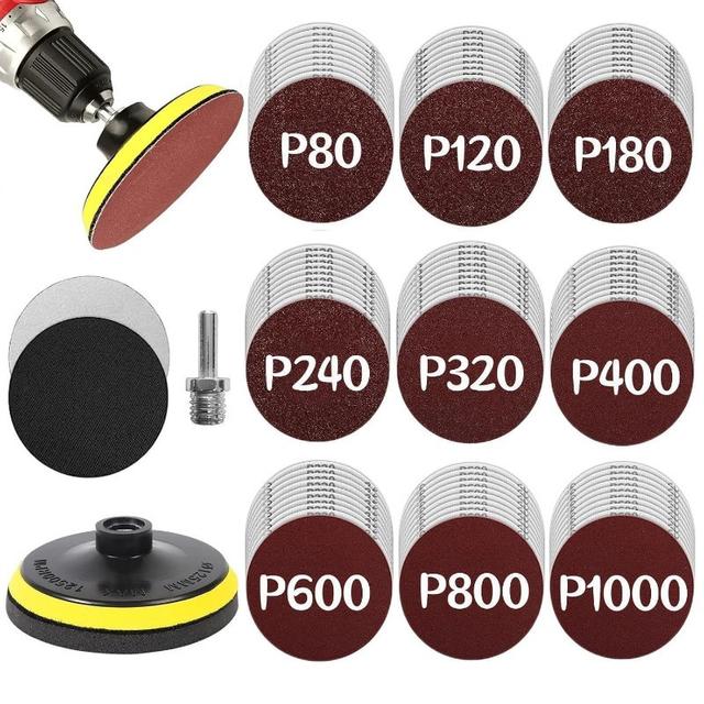 TEMU 93 Stück 80/120/180/240/320/400/600/800/1000 Körnung Schleifpapier, 5-Zoll Klett-Schleifscheiben mit weichem Schaumstoffpolster, Bohrschleifaufsatz für Holz, Metall Autopolitur