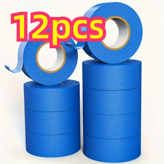 TEMU Juego de 12 rollos de cinta de pintor azul, que miden 0.79 pulgadas por 511.81 pulgadas una, no residuos fácil de , adecuado para el hogar, , , proyectos, , manualidades y etiquetado