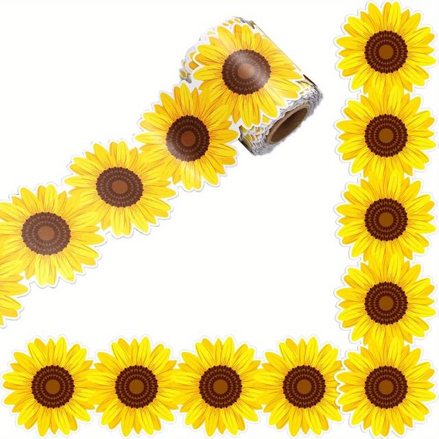 TEMU 32.8ft Extra Long Sunflower Border Stickers - Vibrant Yellow & Brown Durable Wall Decals For Classroom, Office, Party Decor, Diy Crafts - Easy , No Residue