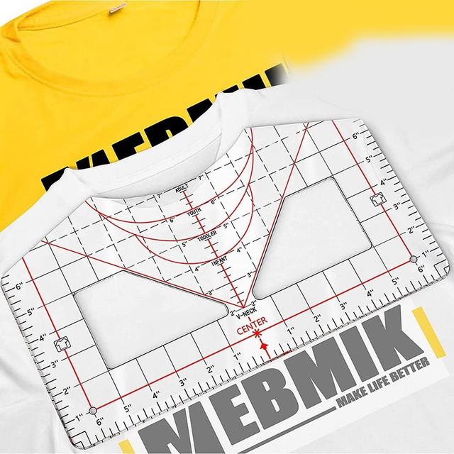 TEMU Guía de regla para camisetas para alineación de vinilo para prensa de en vinilo HTV, regla para camisetas TODO EN UNO para centrar diseño y costura artesanal