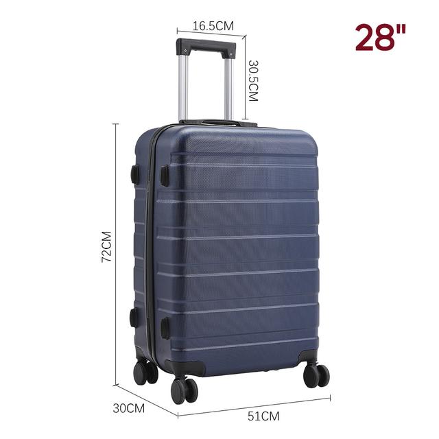 TEMU 28" Blue Suitcase - Lightweight, With 4 Dual Spinner Wheels, Adjustable Telescopic Handle & Combination Lock For Safe Travel, Travel Luggage|| Metal