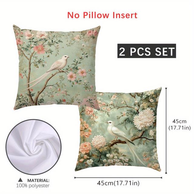 TEMU 2pcs Set Of Vintage European-style Bird Branch Pillow Covers, (17.71*17.71in/45*45cm) For Decoration, Suitable For Living Room, Bedroom, And Sofa Cushions, Does Not Pillow Inserts