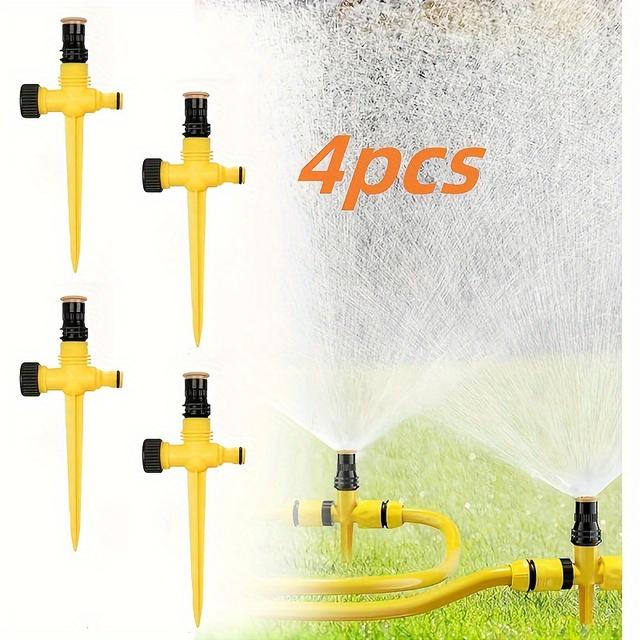 TEMU 4pcs Smart 360° Rotating Sprinkler | 5 Spray + Valve, Fully Automatic Irrigation Without Electricity, Precise Nozzle Coverage, High-strength Plastic Weather-resistant And Anti-aging.