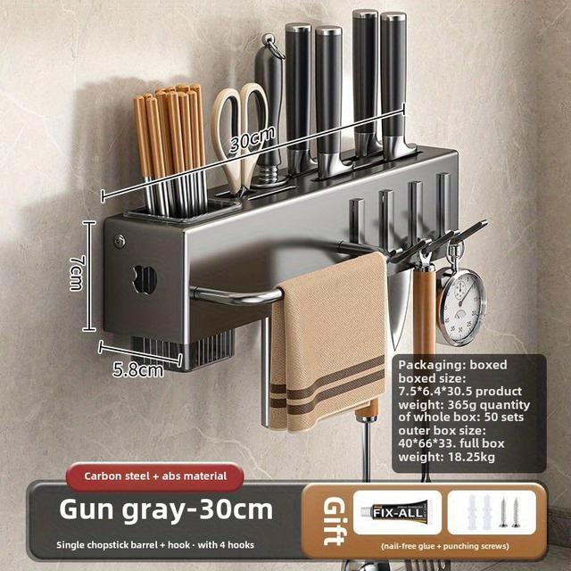 TEMU Wall-mounted Multi-functional Storage Rack Nail-free Kitchen Storage Rack With Integrated Chopstick Holder Non-magnetic Design