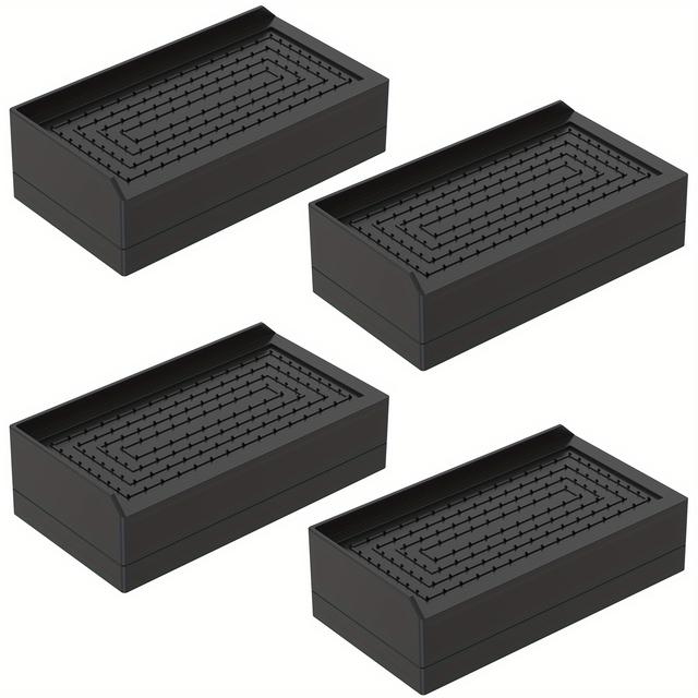 TEMU 4pcs Black Plastic Bed Risers - Stackable, Non-slip Furniture Risers With Full & Capacity, 500kg - Practical Lifts For Sofas, Desks, And More, Bed Lifts For Riser