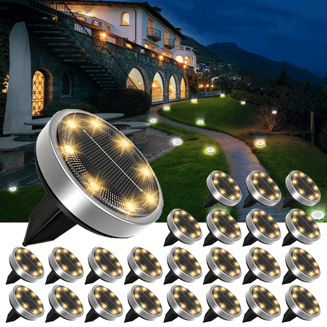 TEMU 12/ 24 Pack Solar Ground Lights Outdoor, 8 Led Solar Powered Pathway Lights - Auto On/ Off, , Warm & Cool White For Garden, Backyard, Deck, Pool, Driveway, Stairs