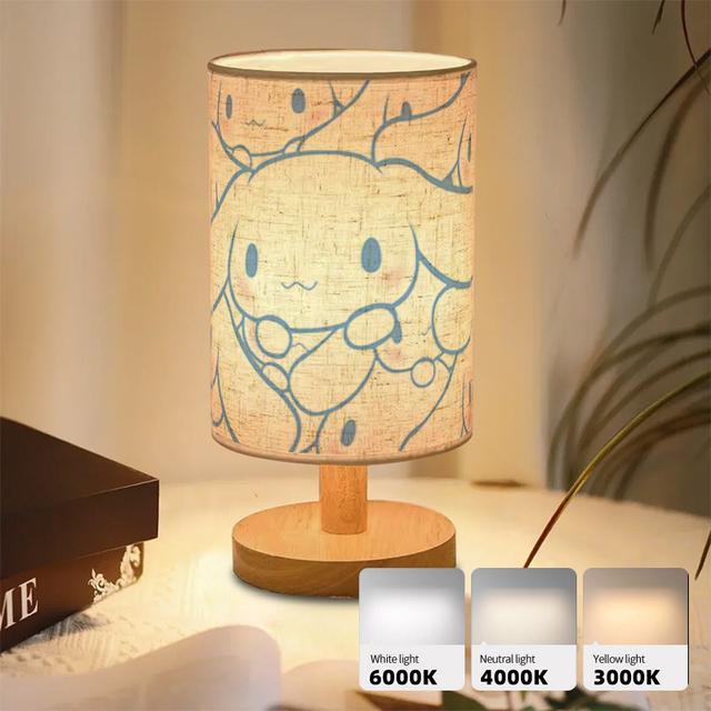 TEMU Three-color Dimmable Cinnamoroll Nordic Wood-style Desk Lamp, Suitable For Bedrooms And Dorm Rooms With A Fabric Lampshade Usb - No Batteries Needed - Perfect As A Gift Or Ambient Night Light