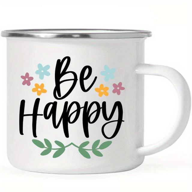 TEMU 1pc, 12oz Enameled Metal Mug "" Spring Theme, Camping Coffee Cup Gift, Outdoor Mug