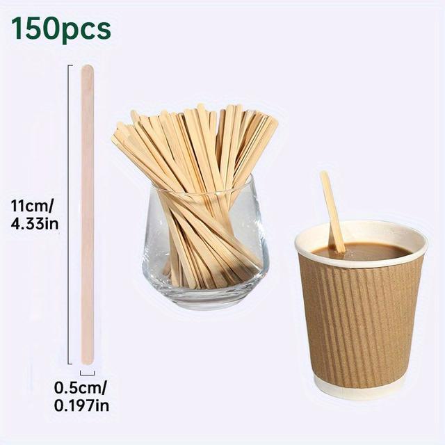 TEMU 100/150/200/300/500 Stück 11 cm/4,33 Zoll Einweg-Kaffeerührer, Holzrührer, für Kaffee Roostertails, Holzgetränkerührer, glattes , Rührstab für Getränke, Kaffeebar-Zubehör