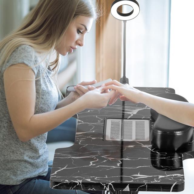 TEMU Costway Portable Folding Manicure Nail Table With Dust Collector, 4 Lockable Wheels, Wrist Pad & Carry Bag – Stylish Marbled Workstation For Spa, Salon, Or Home Use, Nail Care