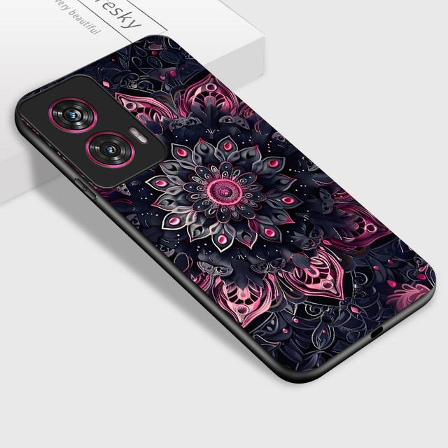 TEMU Funda para Moto Edge 50 Edge 50 Fusion, Arte Gótico Mandala Floral, Bohemio, Estilo Elegante, Carcasa de Vidrio Brillante, Cubierta Trasera, Regalo