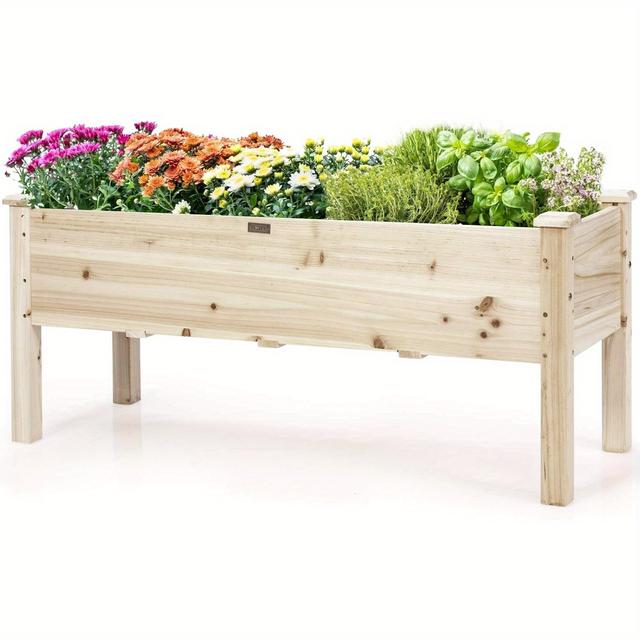 TEMU Wooden Raised Bed, Planting Bed For Children, 120x43.5x51cm, Plant Trough Loadable Up To 100kg, Flower Pot With Drainage Holes, Rectangular Bed, Growing Bed Balcony