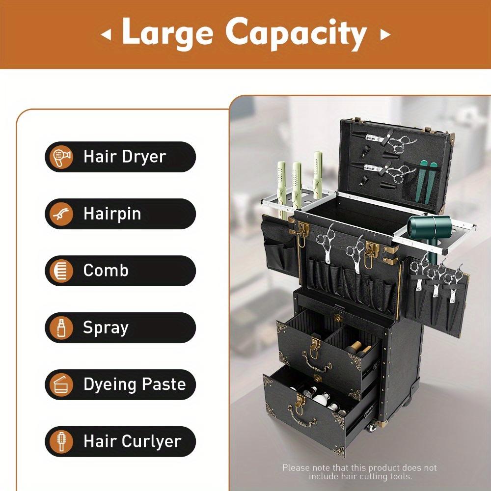 TEMU Luggage With Makeup Hairdressing Tools Storage, 32 In-retro Travel Organizer Tool Box With Hair Dryer Holder For Stylist, Beauty, Makeup Artist (black 31.7in)