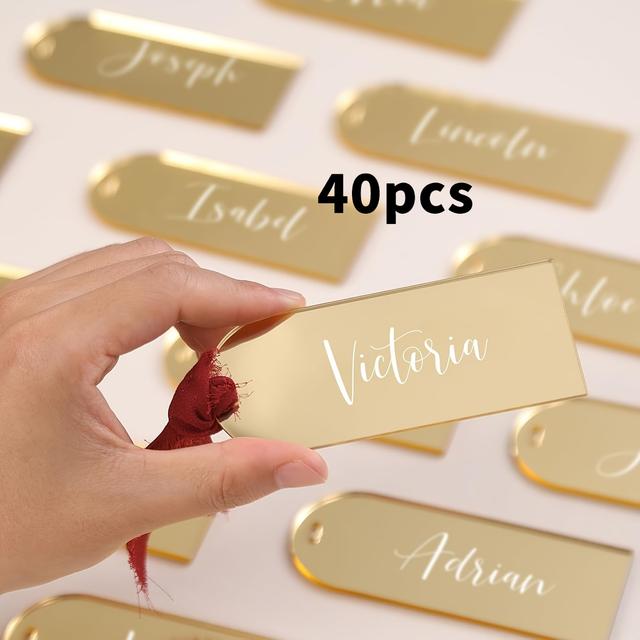 TEMU 20pcs/40pcs Mirror Golden Acrylic Table Signs 1.57inx 3.94in Blank Hanging Signs, Perfect For Wedding Table Decor, Birthday, Centerpiece Decoration, Party, Anniversary, Events