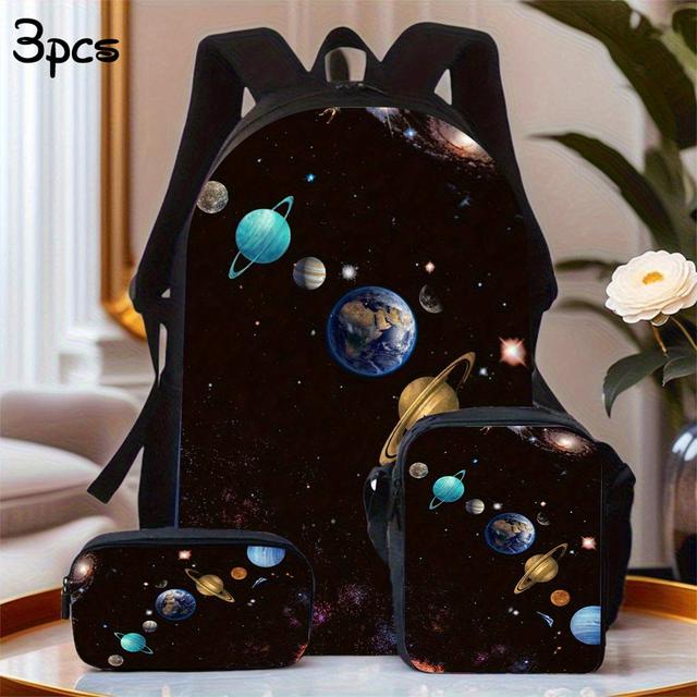 TEMU 3pcs Starry Sky Astronaut Large Capacity Lightweight Nylon Daypack With Lunch Bag & Pencil Case, School, Travel, Or Daily Commute, Great Birthday Or Holiday Gift, Backpack For Travel