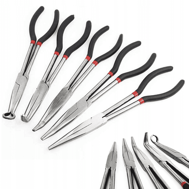 TEMU Set Of Upgraded Pliers For Disconnecting Electrical Connectors, Featuring Long-handled Tools For Spark Plug Removal, Extended Needle-nose, Curved-nose, And Long-nose Pliers