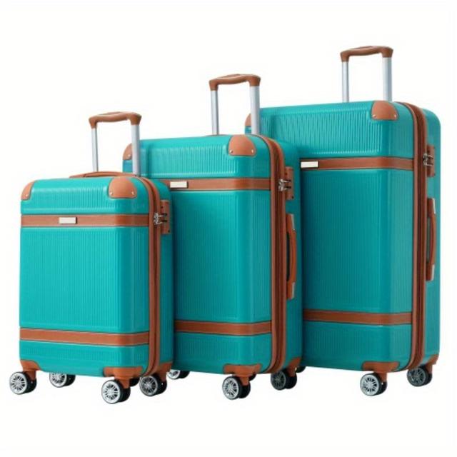 TEMU Hardshell Luggage Sets 3 Pie Double Spinner 8 Wheels Suitcase With Lightweight 202428