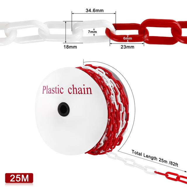 TEMU 25 Metres Of Red And White 6mm Thick Plastic Warning Chain. Plastic Chain, Warning Chain, Suitable For Construction Sites, Car Parks And Gardens